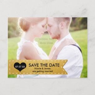 PHOTO Goldfolie Chic Banner SAVE THE DATE Postkart Ankündigungspostkarte