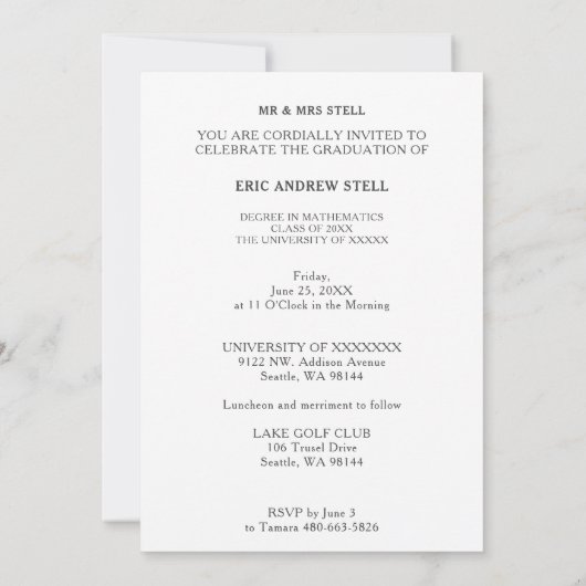 Photo Graduate Degree in Maths Invitation Einladung (Rückseite)