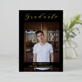 Photo Graduate Real Golden Modern Typography Folieneinladung (Stehend vorne)