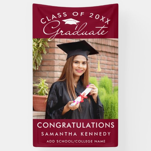 Photo Graduation 2026 Congrats Grad Burgundy Banner (Vertikal)