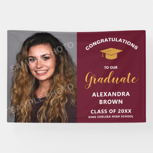 Photo Graduation Announcement Burgundy Banner (Horizontal)