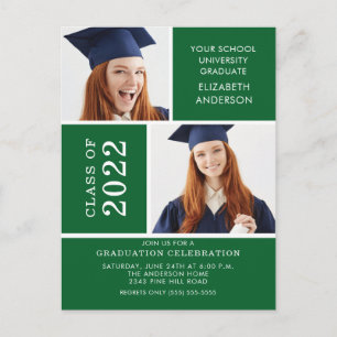 Photo Graduation Invitation ~Classy Green & White Postkarte