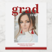 Photo Graduation Party Elegant Modern Script Weinetikett (Einzelnes Label)