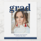 Photo Graduation Party Elegant Modern Script Wine Weinetikett (Einzelnes Label)