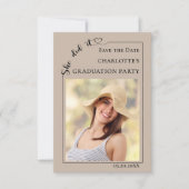Photo Graduation party mocha beige Save the Date (Vorderseite)