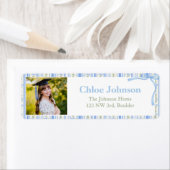 Photo Graduation Return Address Labels Blue Bow (Insitu)
