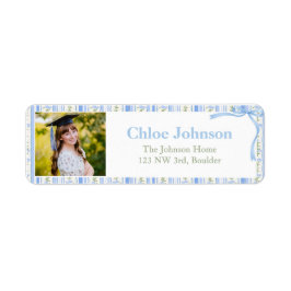 Photo Graduation Return Address Labels Blue Bow