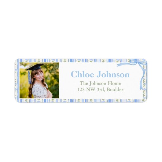 Photo Graduation Return Address Labels Blue Bow (Vorne)
