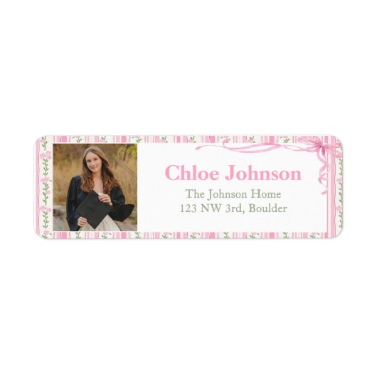 Photo Graduation Return Address Labels Pink Bow (Vorne)