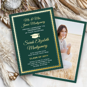 Photo Green and Gold Foil Graduation Announcement Folieneinladung