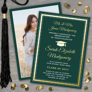 Photo Green and Gold Foil Graduation Announcement Folieneinladung
