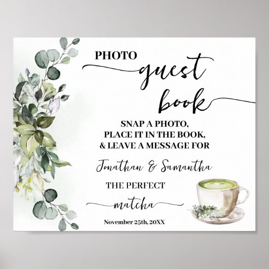 Photo Guest Book Wedding Bridal Greenery Matcha Poster (Vorne)