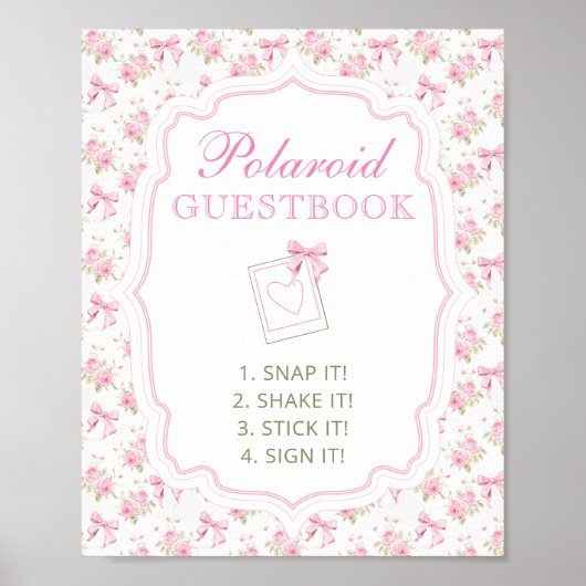 Photo Guestbook Pink Bow Baby Shower Sign Poster (Vorne)