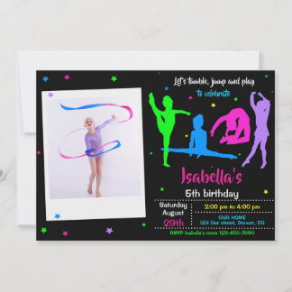 Photo Gymnastics birthday invitation Tumble play Einladung