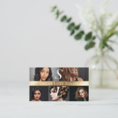 Photo Hair Salon Stylist Luxe Monogram Black Gold Visitenkarte (Stehend Vorderseite)