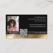 Photo Hair Salon Stylist Luxe Monogram Black Gold Visitenkarte (Rückseite)