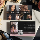 Photo Hair Salon Stylist Luxe Monogram Black Pink Visitenkarte
