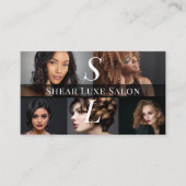 Photo Hair Salon Stylist Luxe Monogram Black Pink Visitenkarte (Vorderseite)