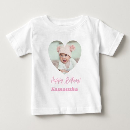 Photo heart name birthday girl pink baby t-shirt (Vorderseite)