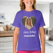 Photo heart name birthday girl purple T-Shirt