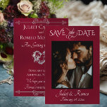 Photo & Heart Save the Date on Burgundy<br><div class="desc">This romantic design features a placeholder for photo of the couple and names on the front as well as date of event. The back embellished with a silver heart has room for more information. Also available with different colored backgrounds for your wedding theme colors. Designed to coordinate with the "Romantic...</div>