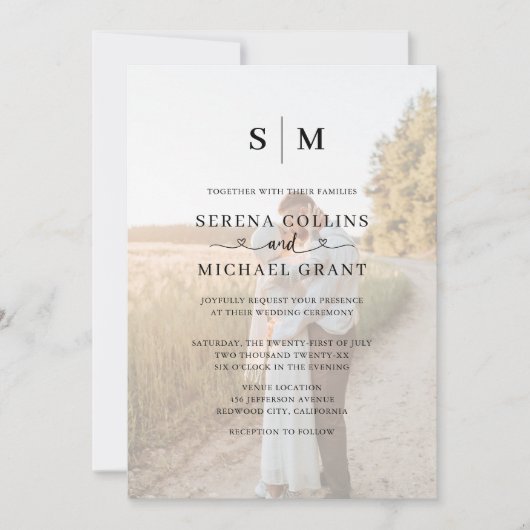 Photo Heart Script QR Code Wedding Einladung (Vorderseite)