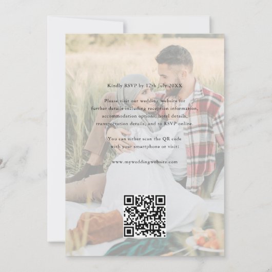 Photo Heart Script QR Code Wedding Einladung (Rückseite)