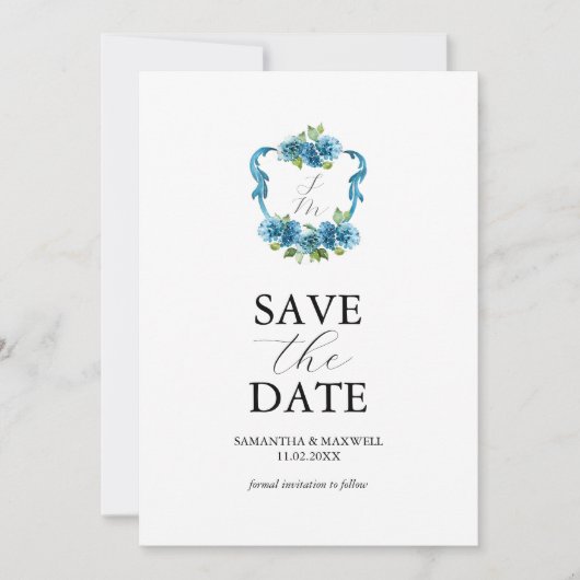 Photo Hydrangea Monogram Save The Date Einladung (Vorderseite)