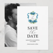 Photo Hydrangea Monogram Save The Date Einladung (Vorne/Hinten)