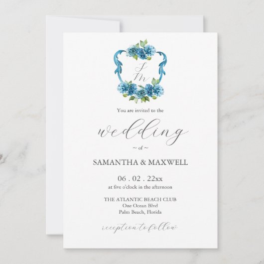 Photo Hydrangea Wedding Monogram Invitations Einladung (Vorderseite)