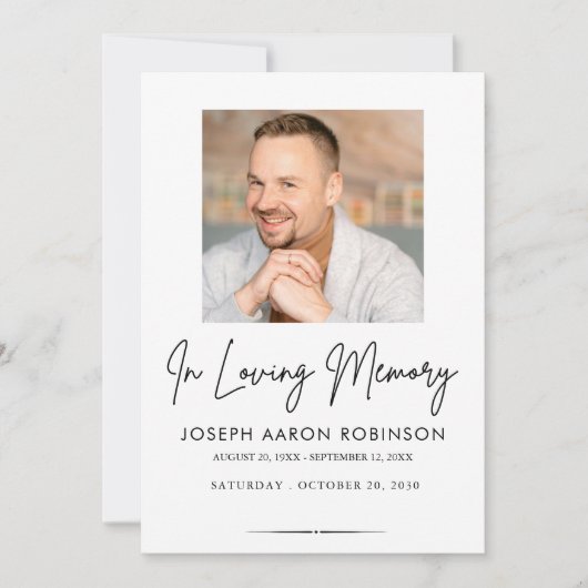 Photo In Loving Memory Funeral Memorial Keepsake Einladung (Vorderseite)