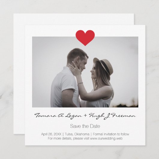 Photo Instant with Heart Engaged Couple Wedding Save The Date (Vorne/Hinten)