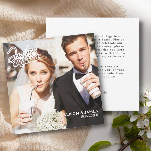 Photo Just Married Wedding Announcement Thank you Mitteilungskarte