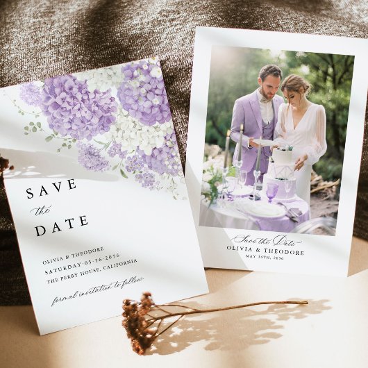 Photo Lavender Lilac White Floral Wedding Save The Date