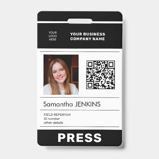 Photo logo QR CODE press pass ID Ausweis (Vorderseite)