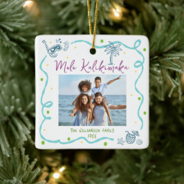 Photo Mele Kalikimaka Blue Purple Doodle Christmas Keramikornament