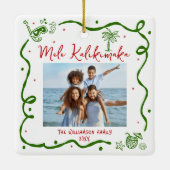 Photo Mele Kalikimaka Red Green Doodles Christmas Keramikornament (Rückseite)