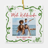 Photo Mele Kalikimaka Red Green Doodles Christmas Keramikornament (Vorderseite)