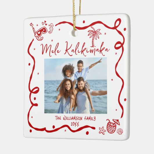 Photo Mele Kalikimaka Red Hand Drawn Christmas Fun Keramikornament (Links)