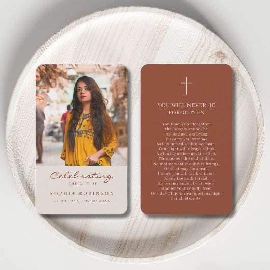 Photo Memorial Cream Terracotta Prayer Card Visitenkarte