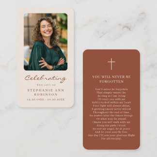 Photo Memorial Cream Terracotta Prayer Card Visitenkarte