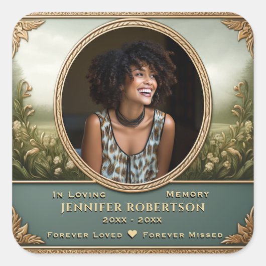 Photo Memorial Quadratischer Aufkleber (Vorderseite)