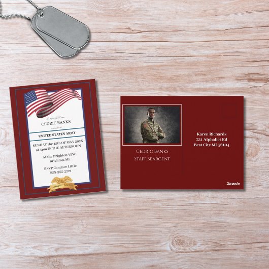 Photo Military Retirement Invitation Gold Crest Postkarte