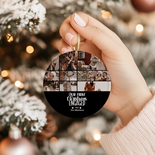 Photo Minimalist First Christmas Engaged Keramik Ornament