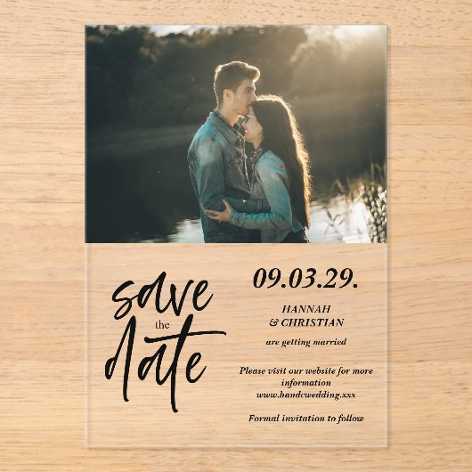 Photo Minimalist Save the date Acryleinladungen (Vorderseite)