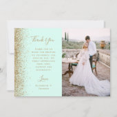 Photo Mint Green Gold Glitter Script Wedding Dankeskarte (Vorderseite)