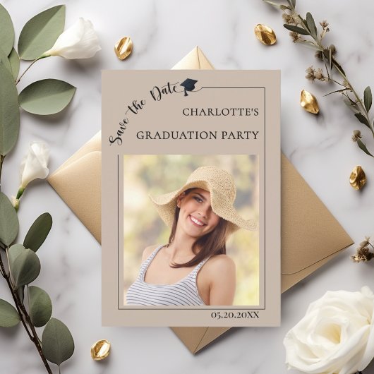 Photo mocha beige Graduation party Save the Date