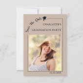 Photo mocha beige Graduation party Save the Date (Vorderseite)