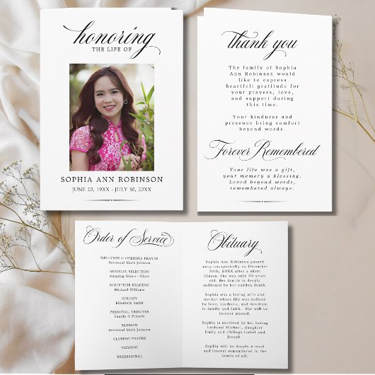 Photo Modern Memorial Order of Service Program  Karte