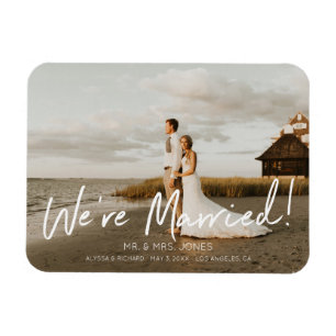 Photo Modern Wh Typography Wedding Announcement Magnet